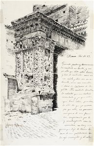 Carta con dibujo de Arco de los Plateros en Roma - Rafael Romero de Torres