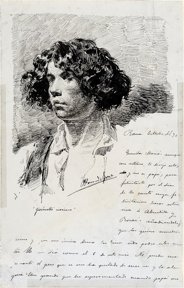Carta con dibujo de Giovanoto ciociaro - Rafael Romero de Torres