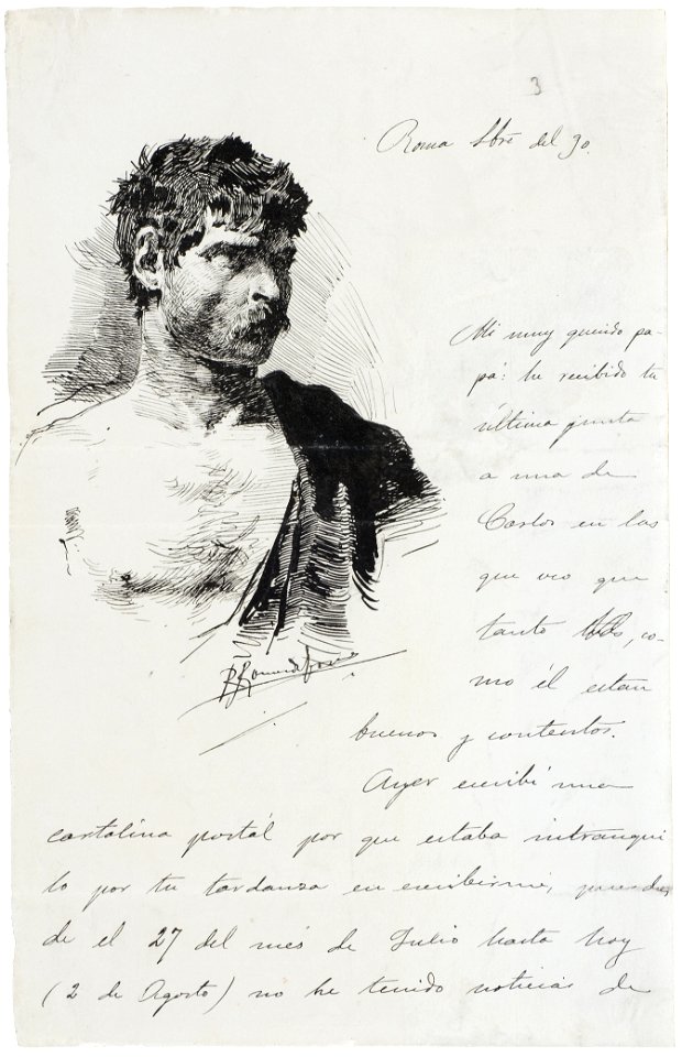 Carta con dibujo de torso de hombre - Rafael Romero de Torres
