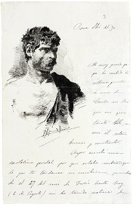 Carta con dibujo de torso de hombre - Rafael Romero de Torres