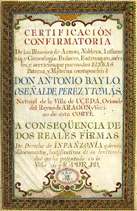 Carta de Brasão de Antônio Baylo, Oseñalde, Perez y Tomás, Cavaleiro da Casa Real Espanhola 92