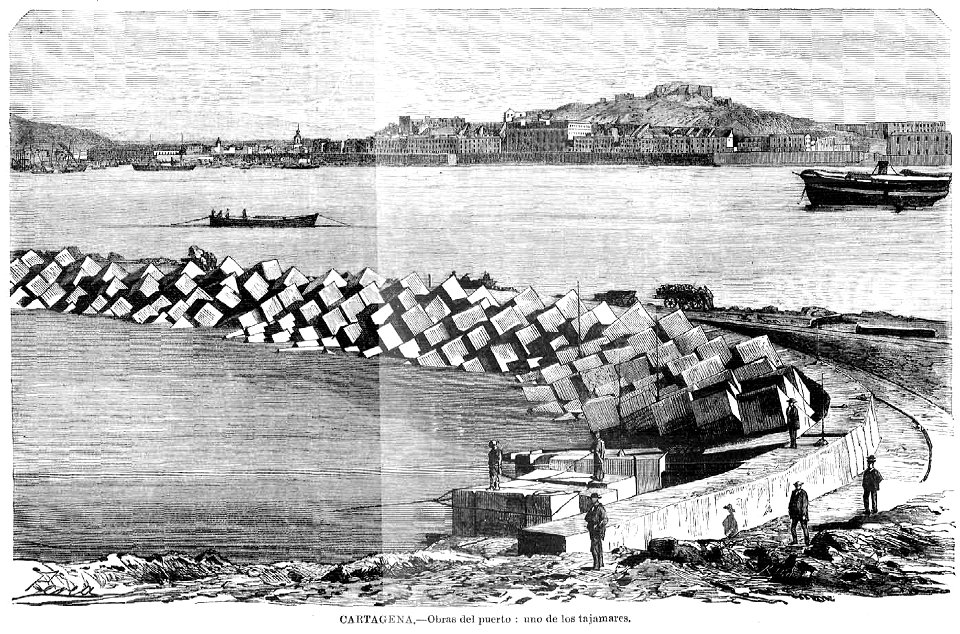 Cartagena, obras del puerto, uno de los tajamares, de Daniel Perea
