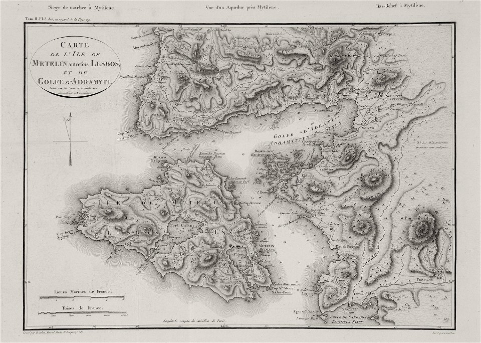 Carte de l'ile de Metelin autrefois Lesbos, et du golfe d'Adramyti - Choiseul-gouffier Gabriel Florent Auguste De - 1809