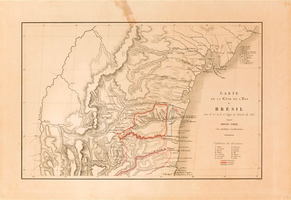 Carte de la Côte de l`Est du Brésil entre le 12e et le 15e degré de latitude du Sud d´après Arrow-Smith avec quelques rectifications, da Coleção Brasiliana Iconográfica