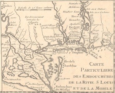 Carte de l'embouchure du Mississippi et des rivières voisines en 1718. Free illustration for personal and commercial use.