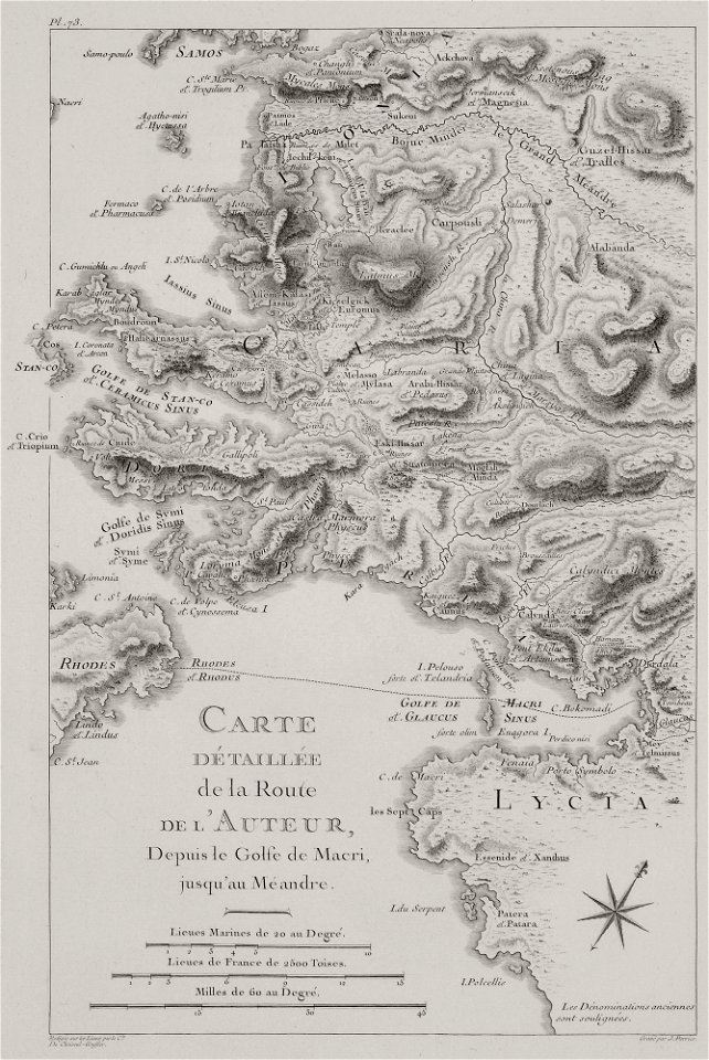 Carte détaillée de la route de l'auteur depuis le Golfe de Macri jusqu'au Méandre - Choiseul-gouffier Gabriel Florent Auguste De - 1782