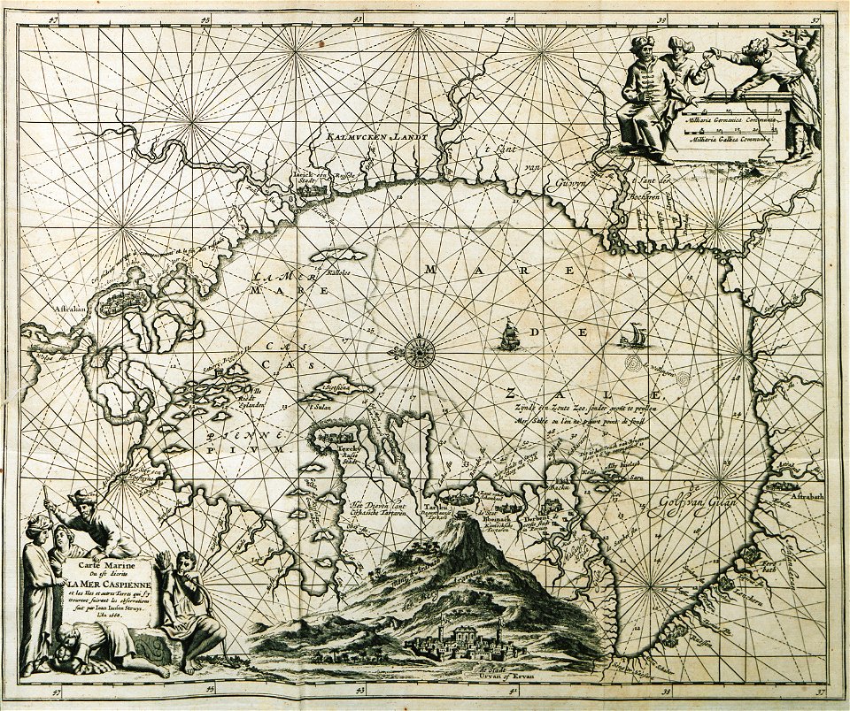 Carte Marine ou est décrite la Mer Caspienne et les Iles et autres Terres qui s'y trouvent suivant les observations fai - Struys Jan Janszoon - 1681