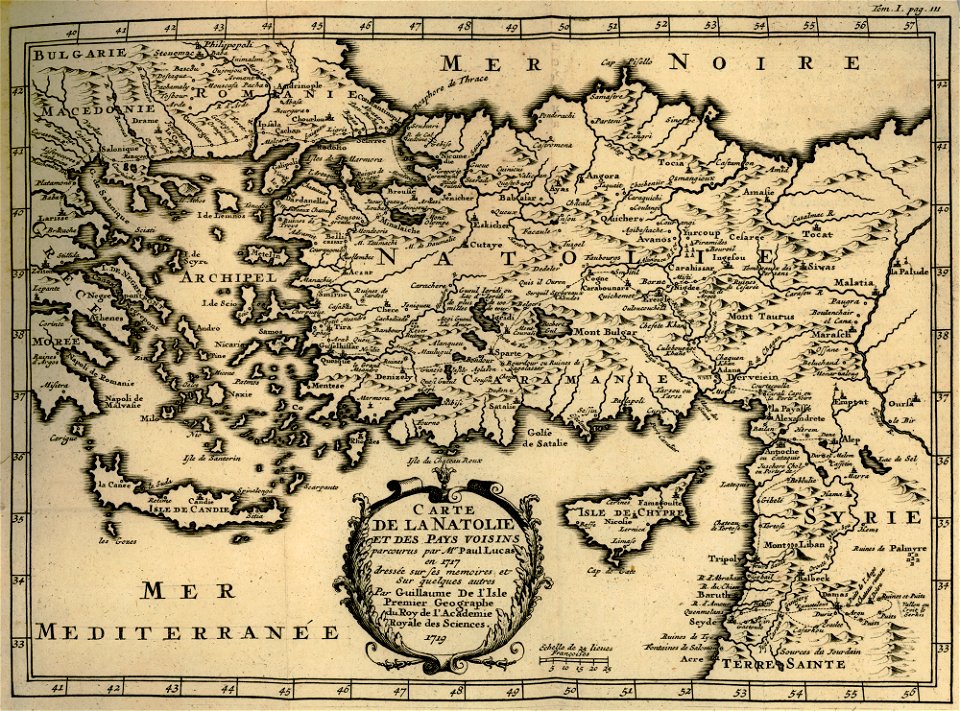 Carte de la Natolie et des pays voisins parcourus par Mr Paul Lucas en 1717 - Lucas Paul - 1720