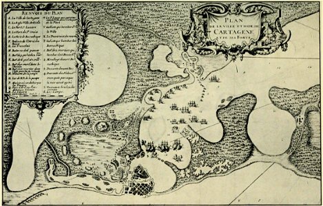 Carte de l'attaque de Carthagène des Indes en 1697
