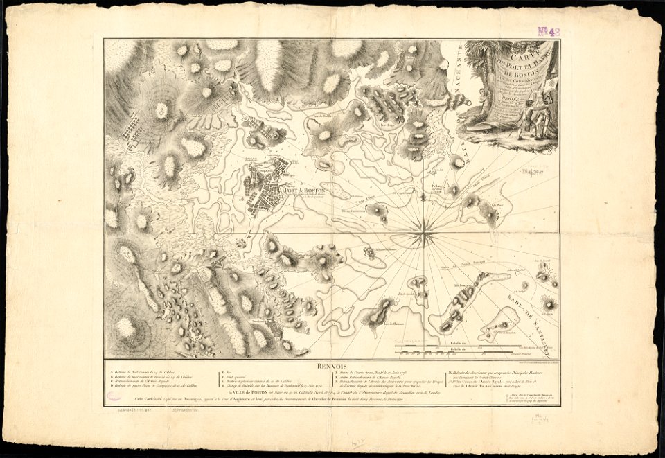 Carte du port et havre de Boston avec les côtes adjacentes, dans laquel on a tracée les camps et les retranchemens occupé, tant par les Anglois que par les Américains (20729519472)