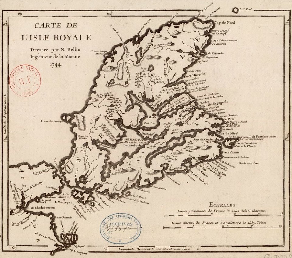 Carte en français de l'Isle Royale en 1744