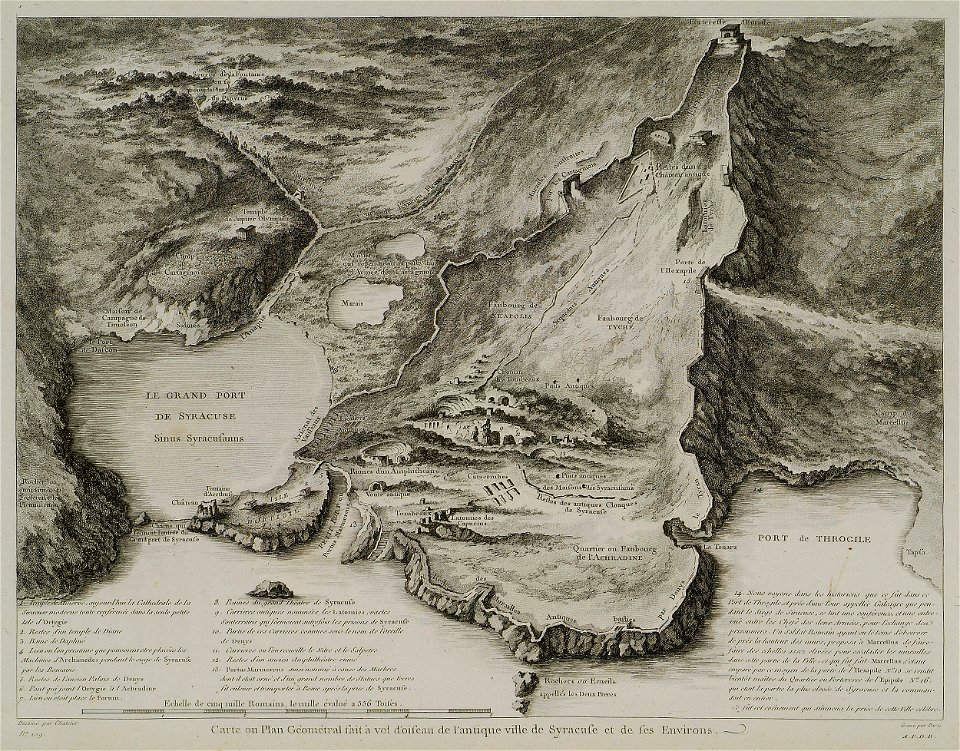 Carte ou plan géométral fait à vol d'oiseau de l'antique ville de Syracuse et de ses environs - Saint-non Jean Claude Richard Abbé De - 1786