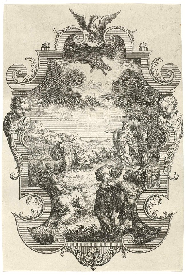 Cartouche met de hemelvaart van Christus
