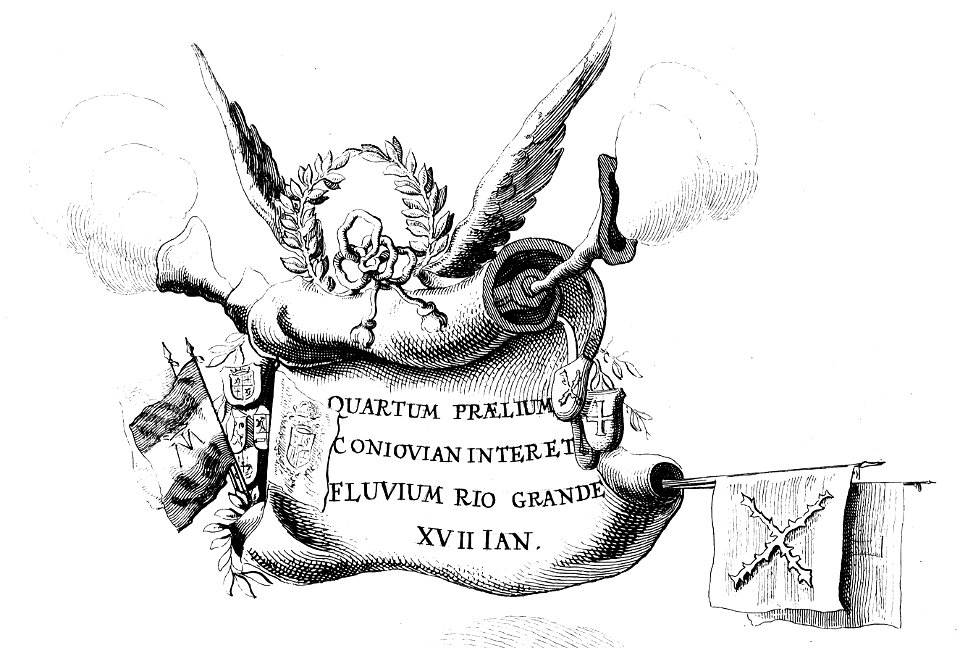 Cartouche of Quartum prælium Coniovian inter et fluvium Rio Grande (Plate 45, Rerum per octennium in Brasilia)