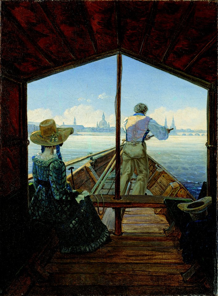 Carl Gustav Carus - Kahnfahrt auf der Elbe bei Dresden