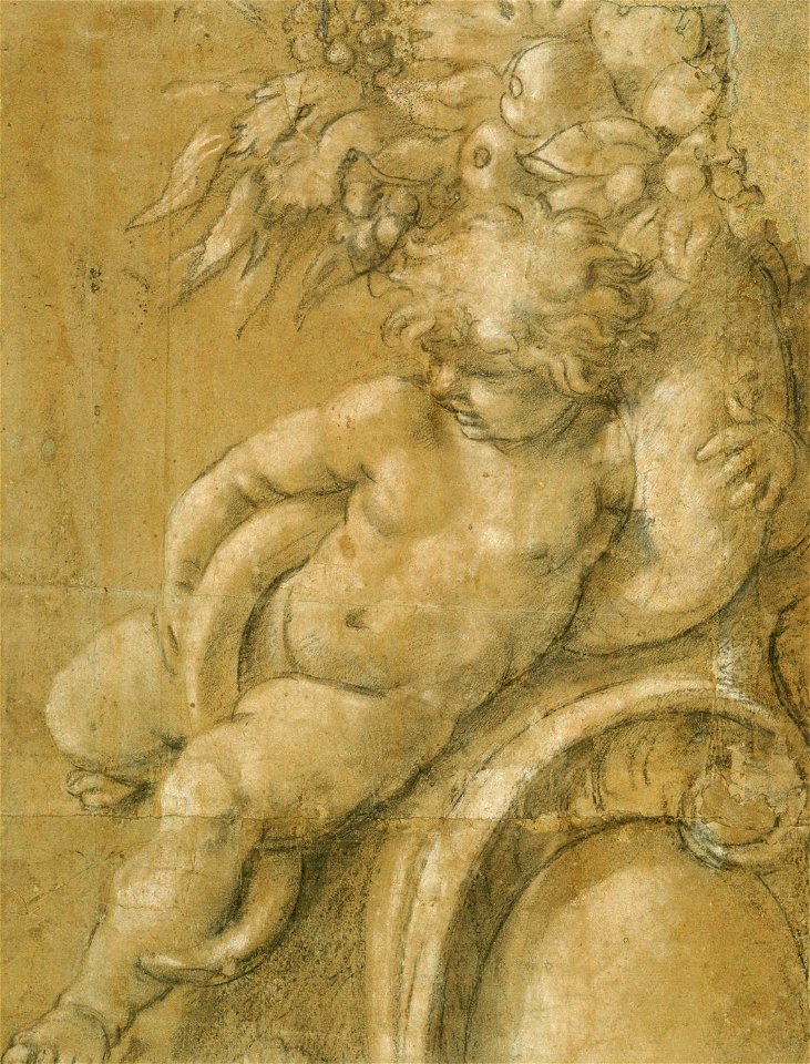 Cartoon of a putto with a cornucopia