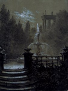 Carl Gustav Carus - Park mit Springbrunnen im Mondschein (nach 1851)
