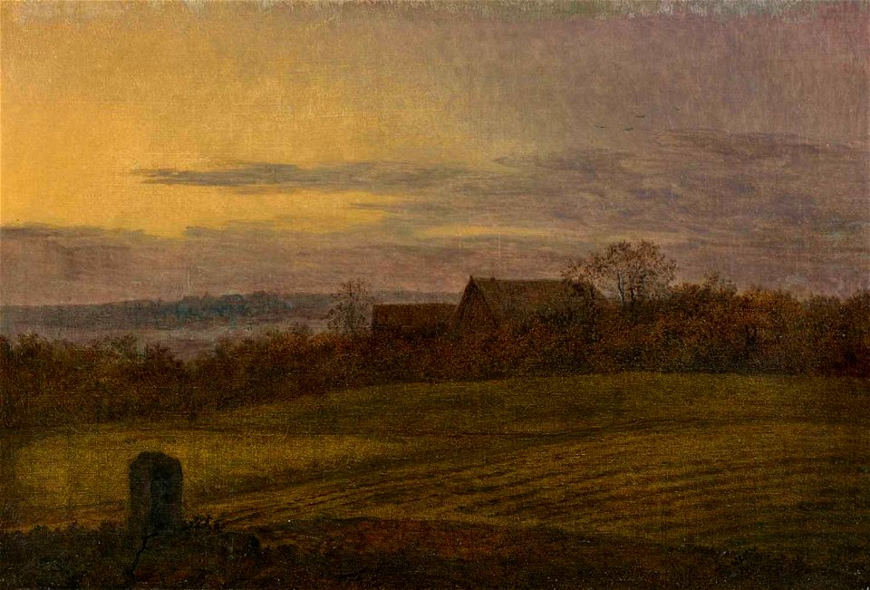 Carl Gustav Carus - Blick über abendliche Felder auf ein Gehöft