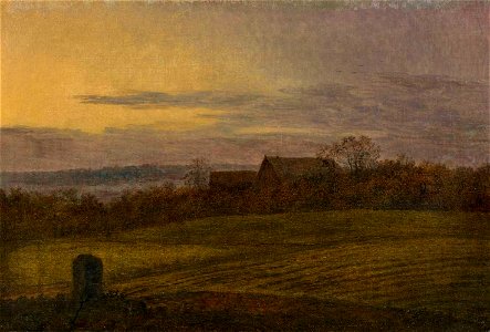 Carl Gustav Carus - Blick über abendliche Felder auf ein Gehöft