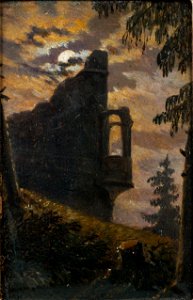 Carl Gustav Carus - Mondschein hinter Burgruine mit Erker