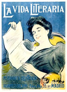 CASAS CARBÓ, Ramón. La vida literaria, Madrid, c. 1899. Free illustration for personal and commercial use.