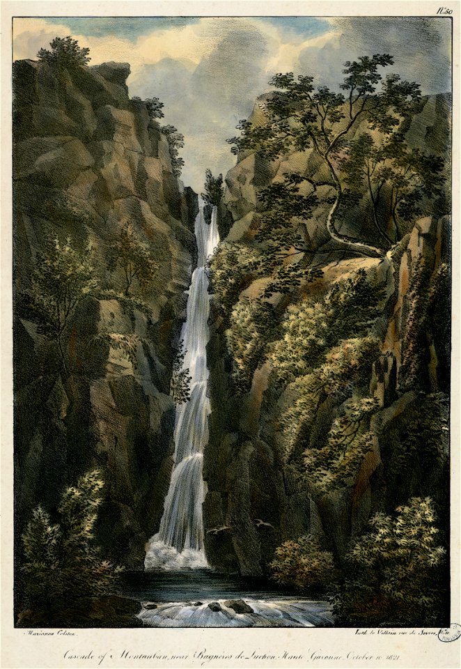 Cascade de Montauban, près de Bagnères de Luchon, Haute-Garonne. 10 octobre 1821 (n°50) Cascade of Montauban, near Bagnères de Luchon, Haute Garonne. October 10 1821 - Fonds Ancely - B315556101 A COLSTON 027