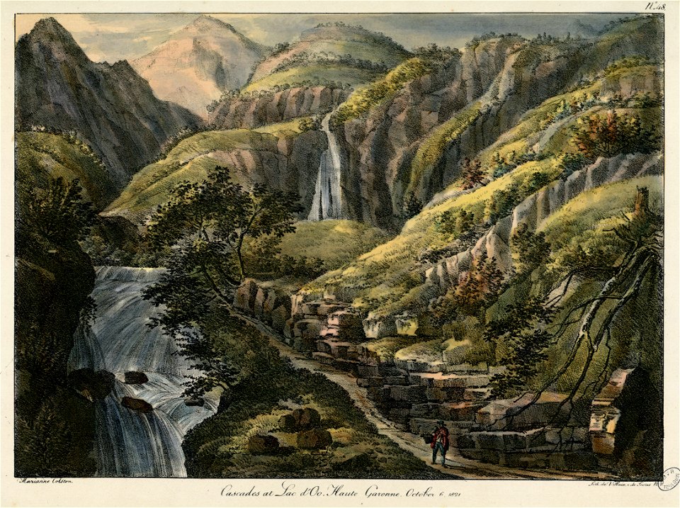 Cascades du Lac d'Oô, Haute-Garonne. 6 octobre 1821 Cascades at Lac d'Oo, Haute Garonne. October 6 1821 (n°48) - Fonds Ancely - B315556101 A COLSTON 025
