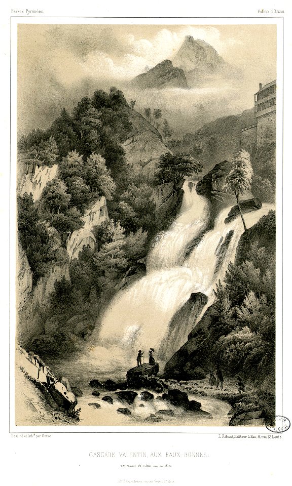 Cascade Valentin, aux Eaux-Bonnes (parcourant 62 mètres dans sa chute) (Basses-Pyrénée-Vallée d'Ossau) - Fonds Ancely - B315556101 A GORSE 9 009