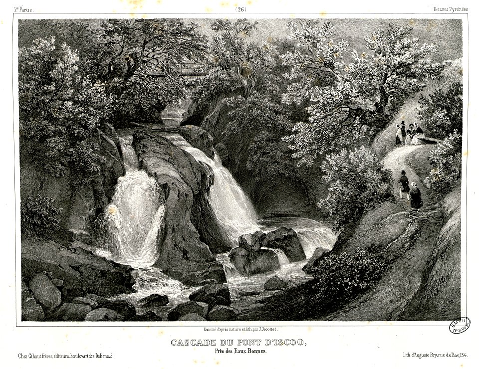 Cascade du pont d' Iscoo, près des Eaux Bonnes (Basses Pyrénées) - Fonds Ancely - B315556101 A JACOTTET 2 029