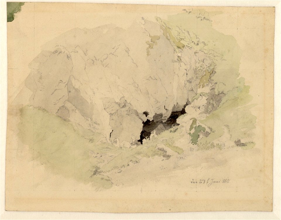 Caspar David Friedrich - Studie zur Felsenschlucht mit zwei kleinen Figuren am Höhleneingang