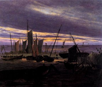 Caspar David Friedrich - Boats in the Harbour at Evening - WGA08282. Free illustration for personal and commercial use.