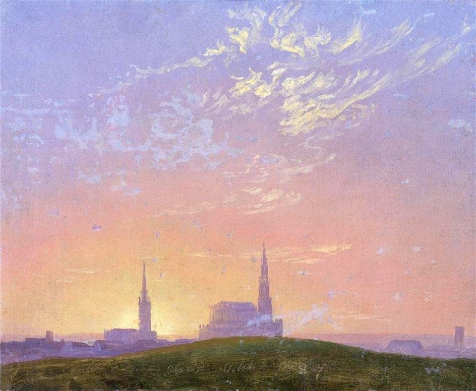Caspar David Friedrich - Abend (Sonnenuntergang hinter der Dresdener Hofkirche), 1824