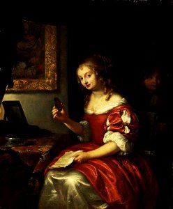 Caspar Netscher - Jonge vrouw met een brief en medaillon - GK 291 - Museumslandschaft Hessen Kassel