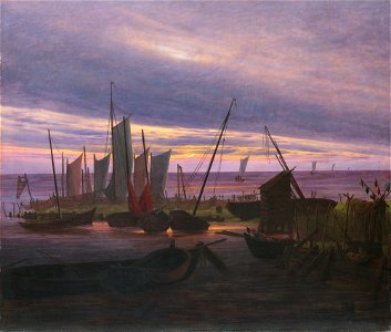 Caspar David Friedrich - Schiffe im Hafen am Abend. Free illustration for personal and commercial use.
