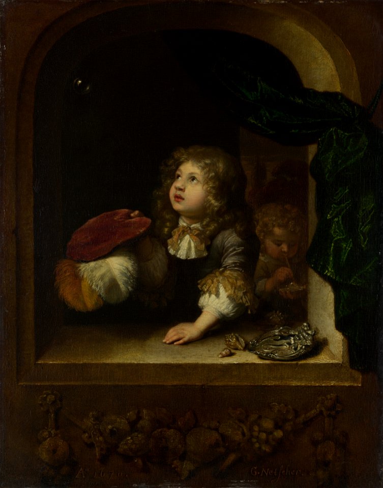 Caspar Netscher - Two Boys Blowing Bubbles - WGA16519