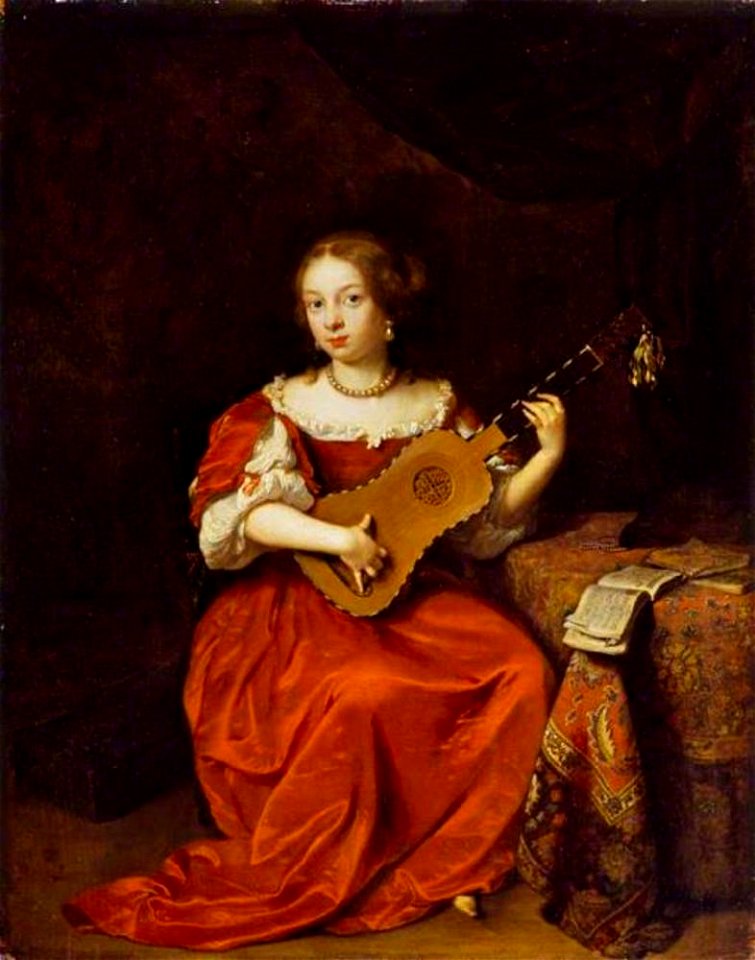 Caspar Netscher - Jonge vrouw die gitaar speelt - P214 - The Wallace Collection