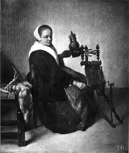 Caspar Netscher - Oude vrouw aan het spinnewiel - Gal.-Nr. 1352 - Staatliche Kunstsammlungen Dresden