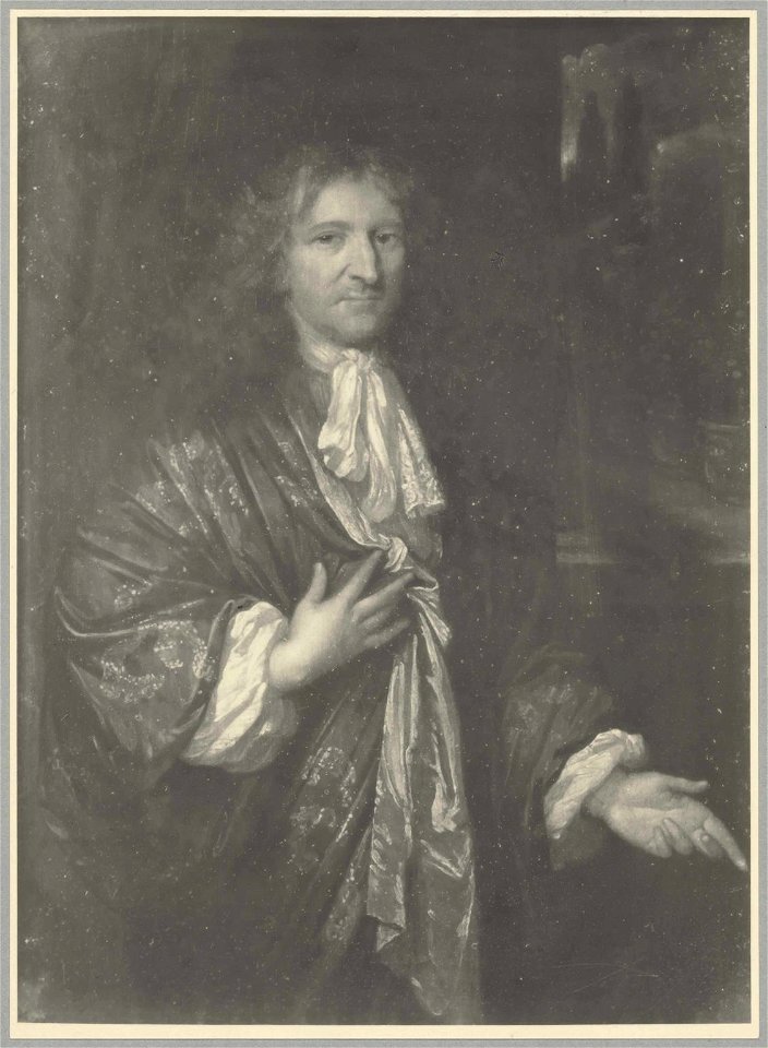 Caspar Netscher - Portrait of a Man with a view of a garden