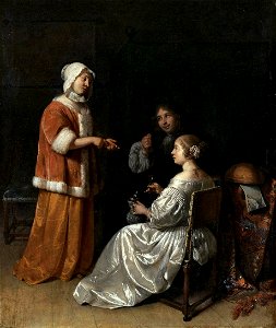Caspar Netscher - The Seduction - WGA16528. Free illustration for personal and commercial use.