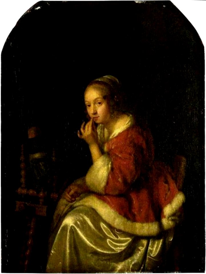 Caspar Netscher - Vrouw zittend bij een spinnewiel - NG845 - National Gallery