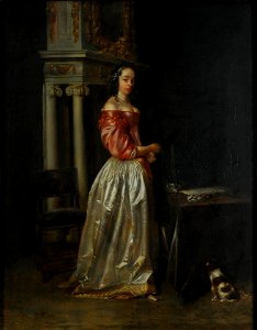 Caspar Netscher - Young Lady in Interior