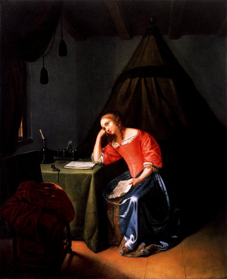 Caspar Netscher - Young Girl Holding a Letter - WGA16520