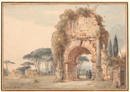 Cassas-landscape with ruined arch. Free illustration for personal and commercial use.