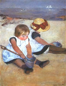 Cassatt Mary Children on the Beach 1884. Free illustration for personal and commercial use.
