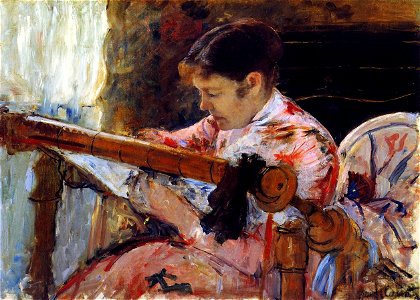 Mary Cassatt - Lydia at a Tapestry Frame (1881). Free illustration for personal and commercial use.