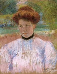 Mary Cassatt - 'Young Woman with Auburn Hair in a Pink Blouse', pastel on paper, 1895, Honolulu Academy of Arts