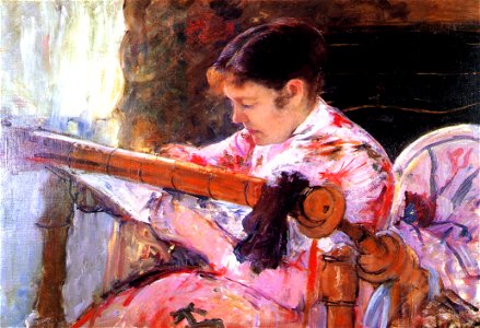Cassatt Mary Lydia at the Tapestry Loom c. 1881. Free illustration for personal and commercial use.