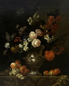 Pieter Casteels (1684-1749) - Still Life of a Silver Urn with Flowers and Fruit on a Ledge - 414217 - National Trust