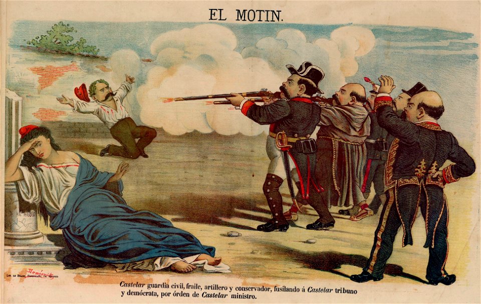 Castelar fusilando a Castelar, de Demócrito, El Motín, 18 de diciembre de 1881