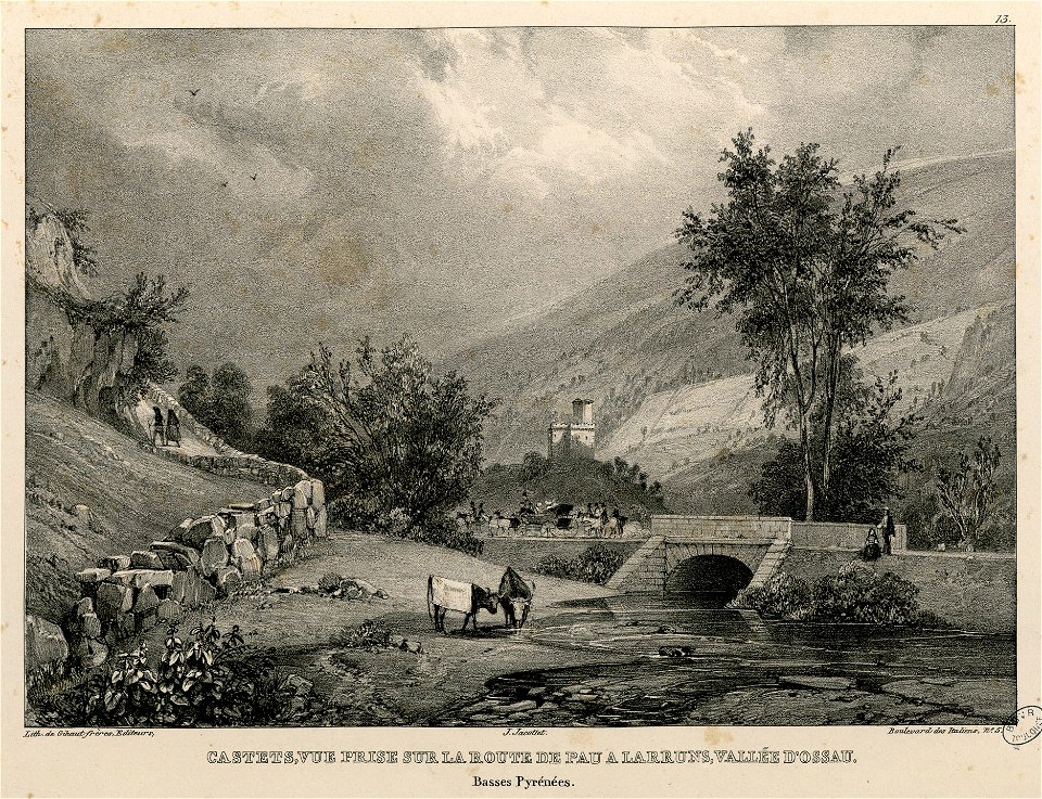 Castets, vue prise sur la route de Pau à Larruns (i.e. Laruns), Vallée d'Ossau (Basses Pyrénées) - Fonds Ancely - B315556101 A JACOTTET 1 017
